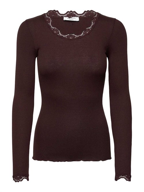 Rosemunde Babette Silk Langærmet T-shirt med blonde, Mørkebrun